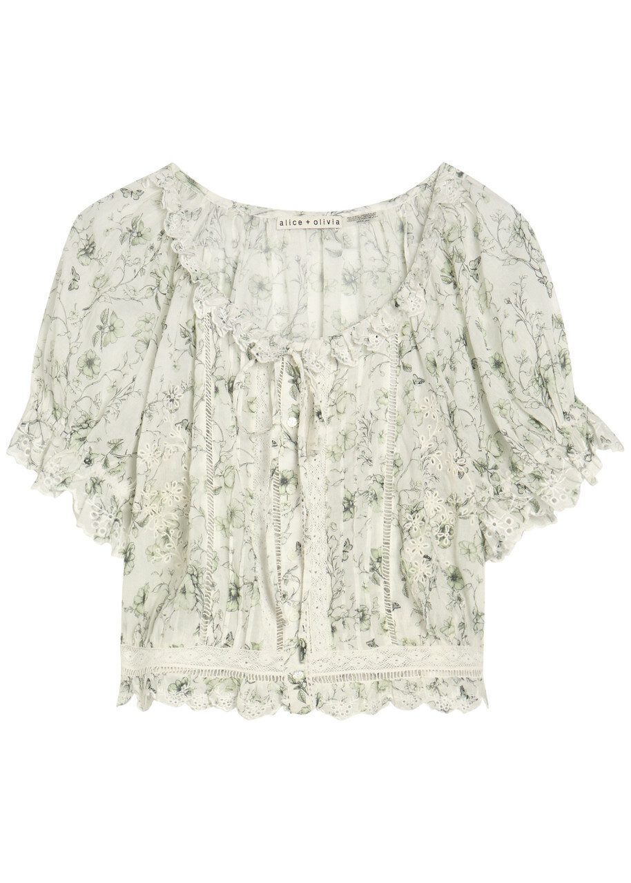 Alice + Olivia Mclaine Floral-print Cotton Blouse Multicoloured