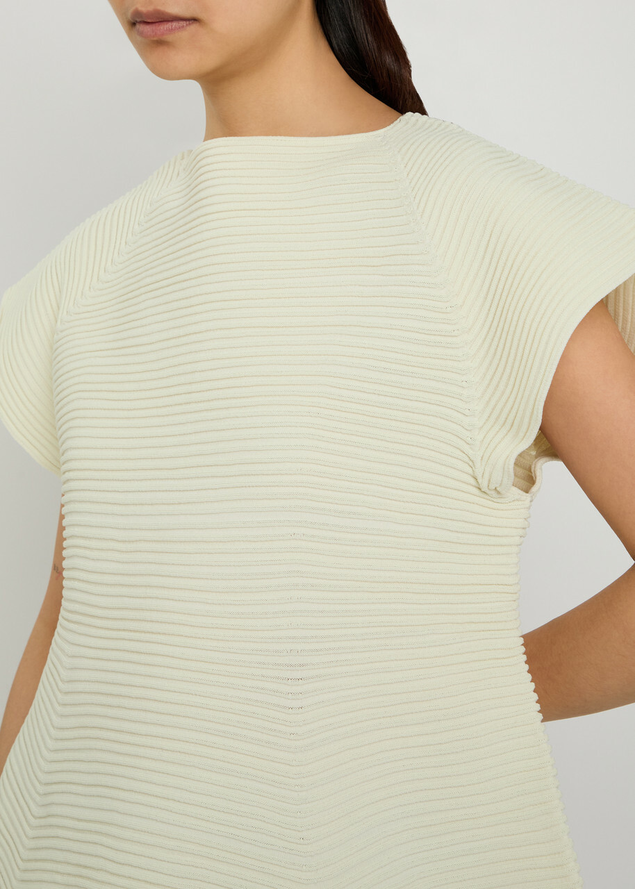 Issey Miyake Ribbed-knit Peplum Mini Dress Off White