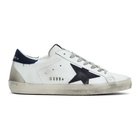 Golden Goose White and Navy Superstar Sneakers