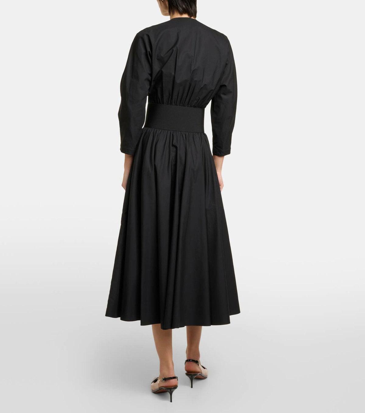 Alaa Leather-trimmed cotton midi dress ALAA