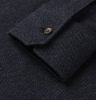 Ermenegildo Zegna - Suede-Trimmed Cotton and Cashmere-Blend Piqué Polo Shirt - Blue