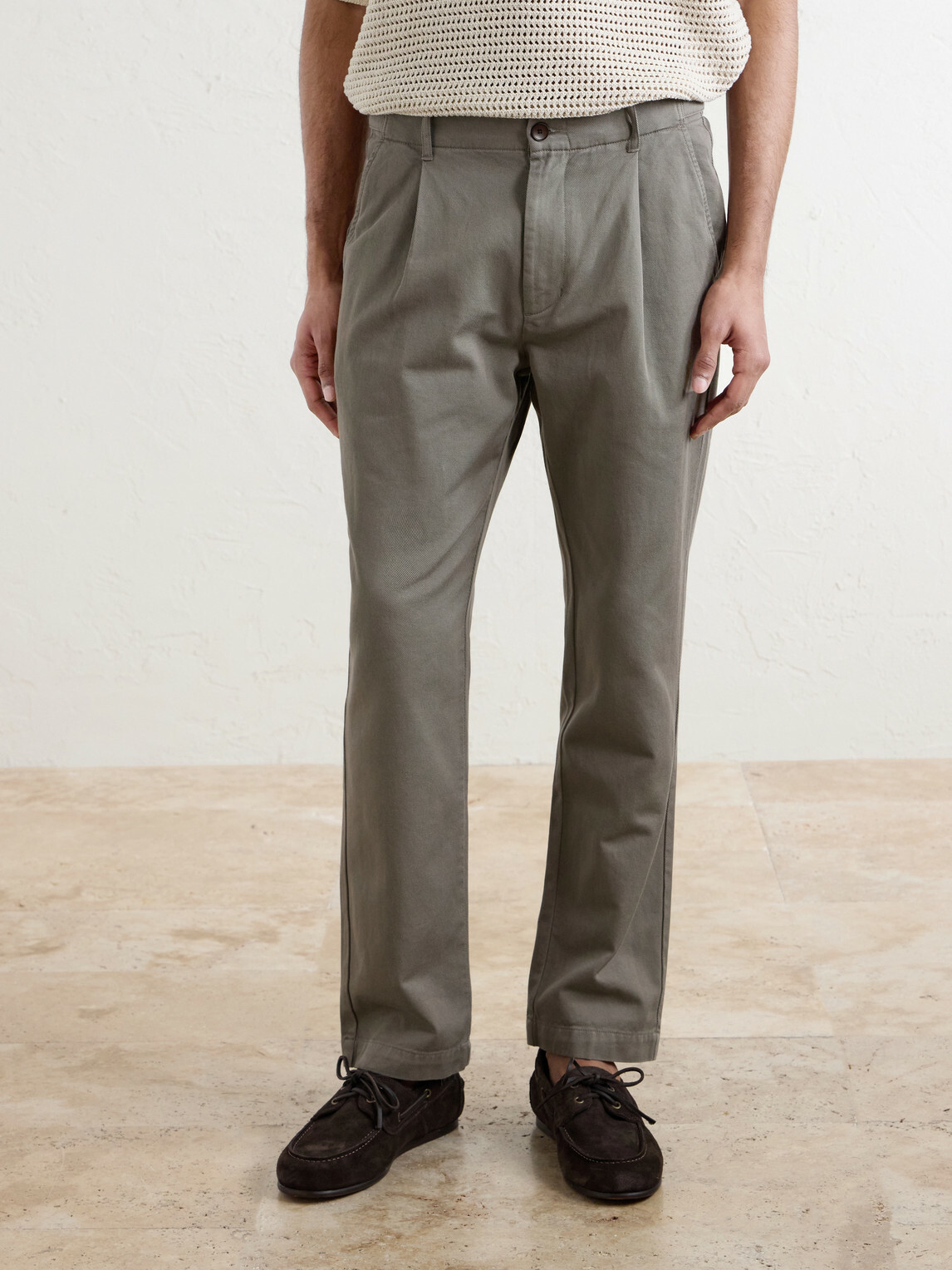 Mr P. - Daniel Tapered Pleated Cotton-Canvas Trousers - Gray