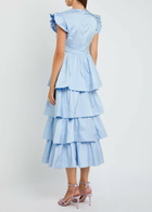 Sister Jane Feria Tiered Taffeta Midi Dress Blue