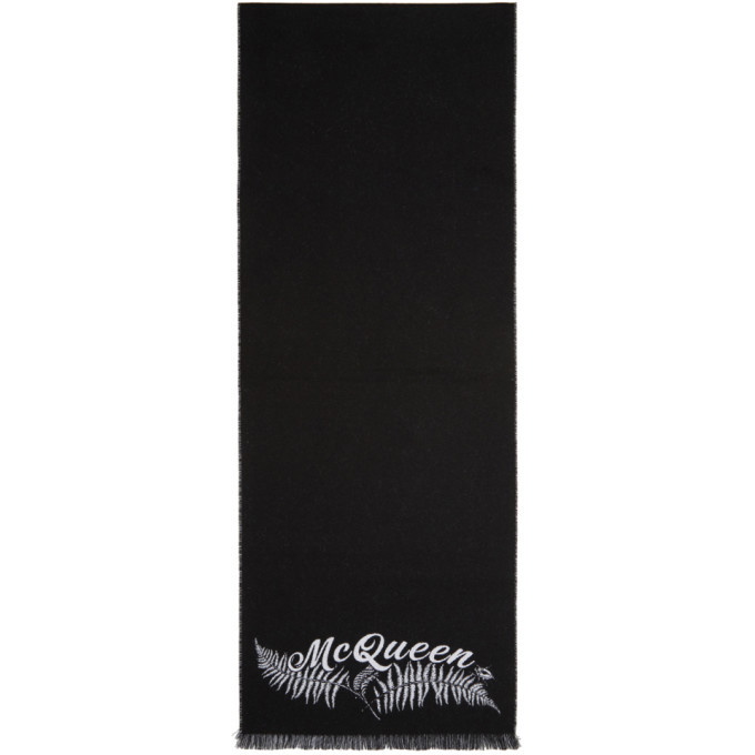 Photo: Alexander McQueen Black and Off-White Small Fern Logo Scarf