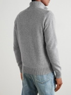 TOM FORD - Leather-Trimmed Wool and Cashmere-Blend Half-Zip Rollneck Sweater - Gray