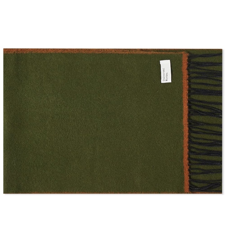 Photo: Universal Works Men's Double Sided Scarf in Olive/Brown