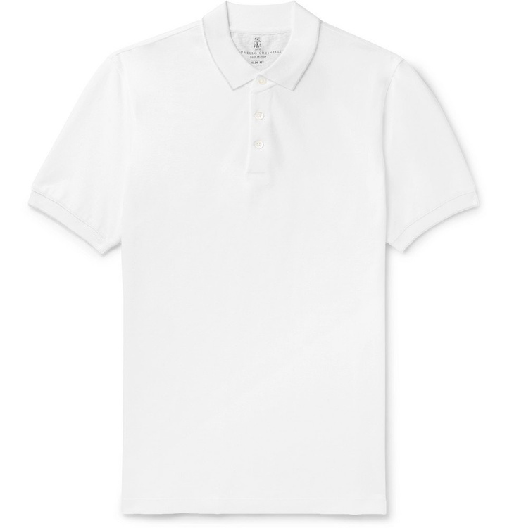 Photo: Brunello Cucinelli - Slim-Fit Cotton-Piqué Polo Shirt - White