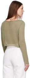 AMOMENTO Green Linen Cropped Cardigan