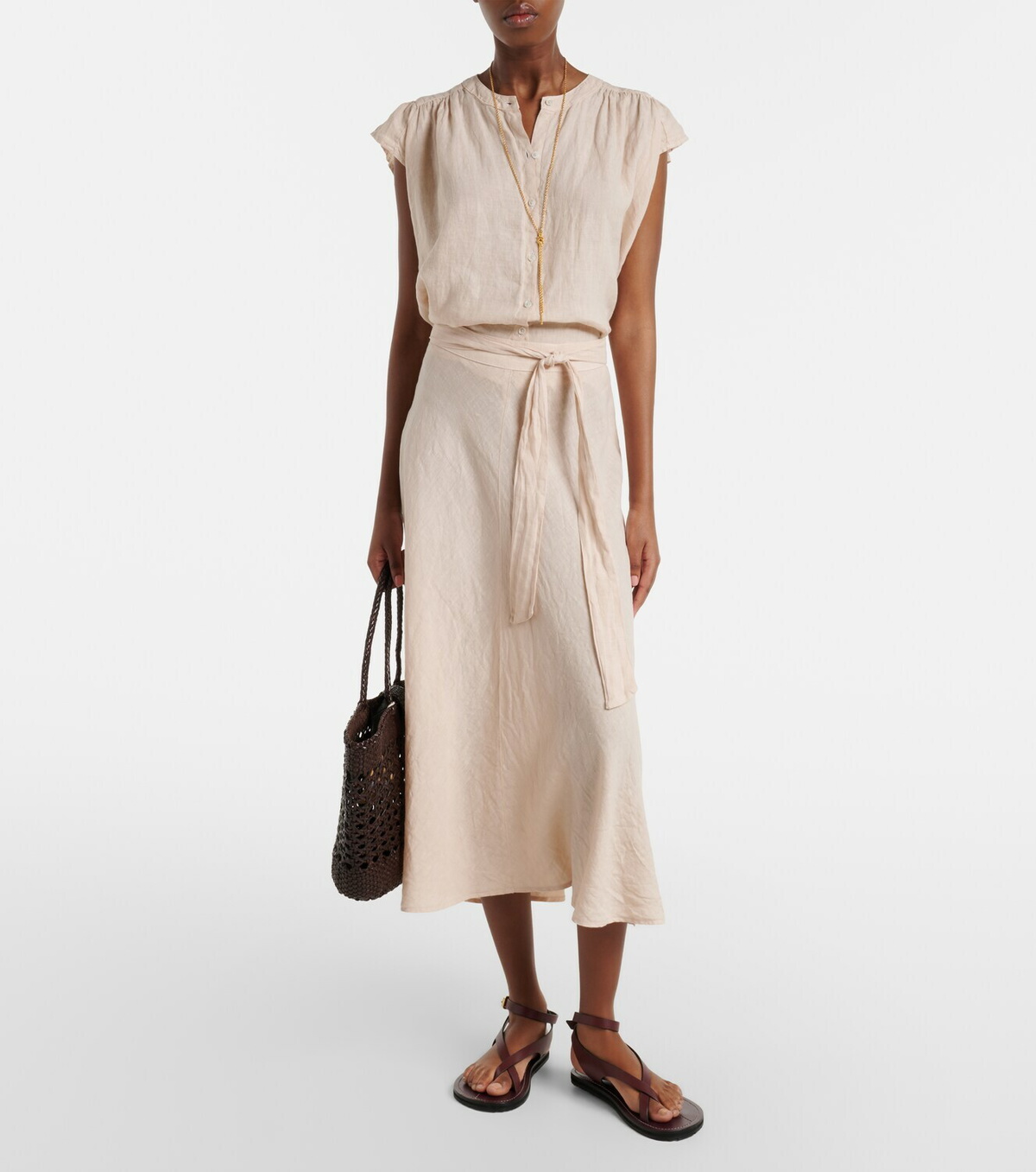 Velvet Malina linen midi skirt
