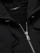 Balmain - Logo-Flocked Cotton-Jersey Zip-Up Hoodie - Black