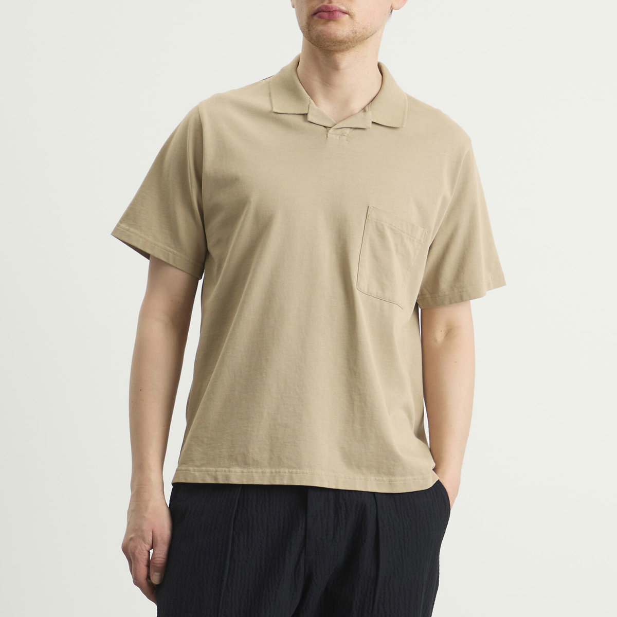 Universal Works Men's Rugby Jersey Oversized Vacation Polo in Sand