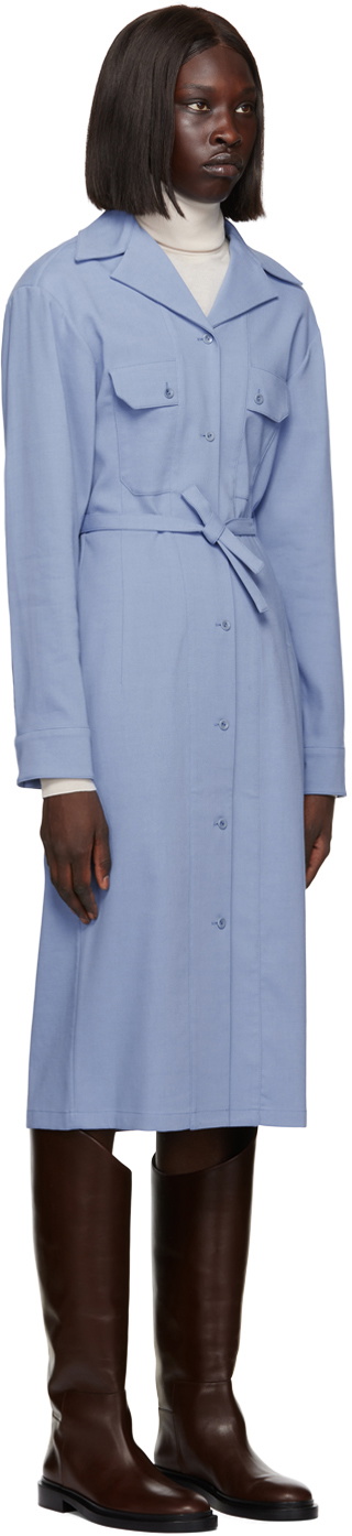 LEMAIRE Blue Convertible Collar Fitted Midi Dress Lemaire LEMAIRE Blue Convertible Collar Fitted Midi Dress Lemaire