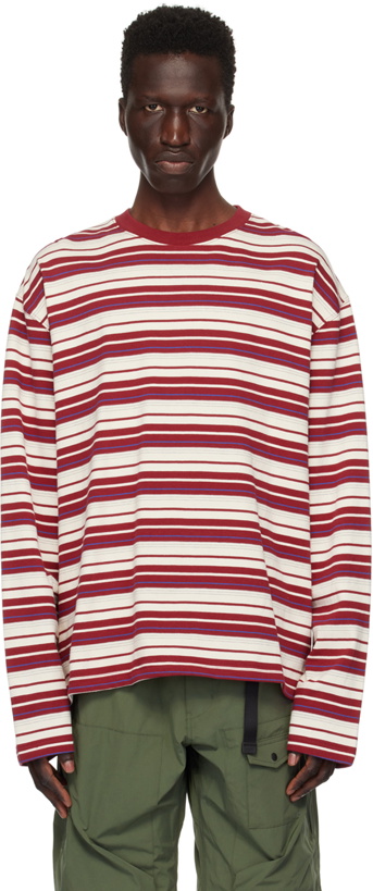 Photo: Uniform Bridge Red & Off-White Striped Long Sleeve T-Shirt