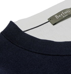 Berluti - Contrast-Tipped Mulberry Silk-Blend Sweater - Men - Midnight blue