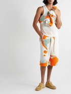 Loewe - Wide-Leg Printed Fleece Drawstring Shorts - Orange