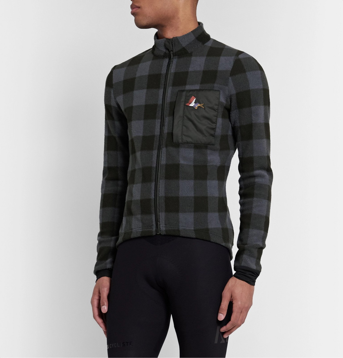 Cafe du Cycliste - Solange Checked Fleece Cycling Jacket - Gray