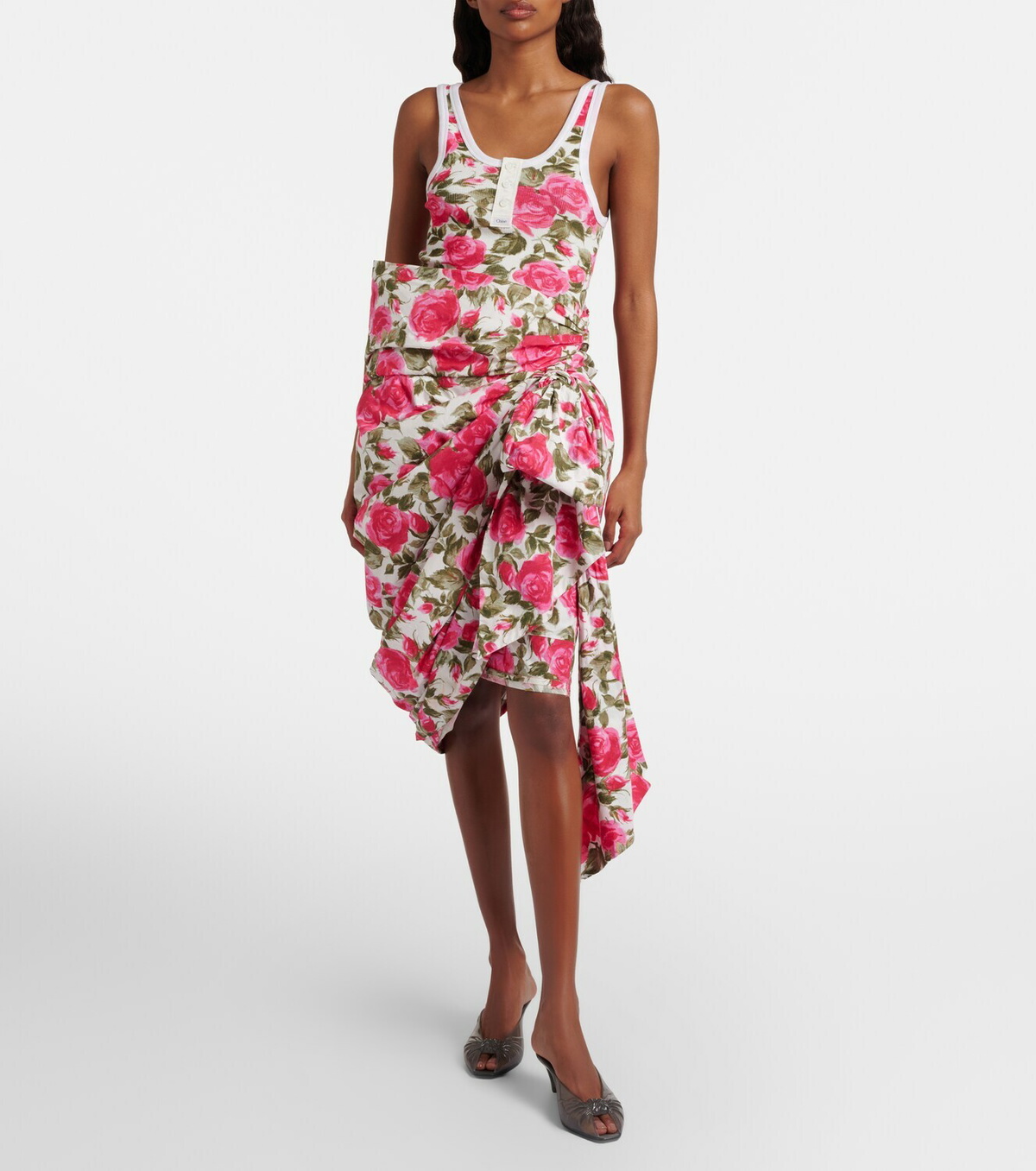 Chloé Floral ribbed cotton-blend tank top