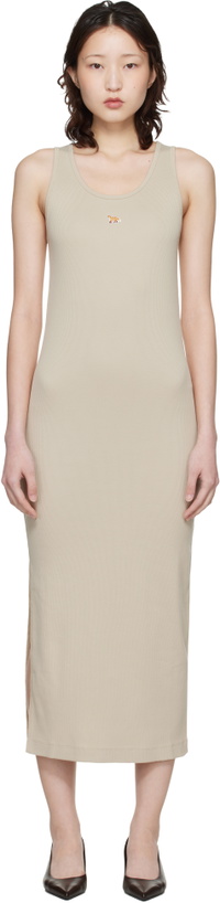 Photo: Maison Kitsuné Beige Baby Fox Ribbed Tank Maxi Dress