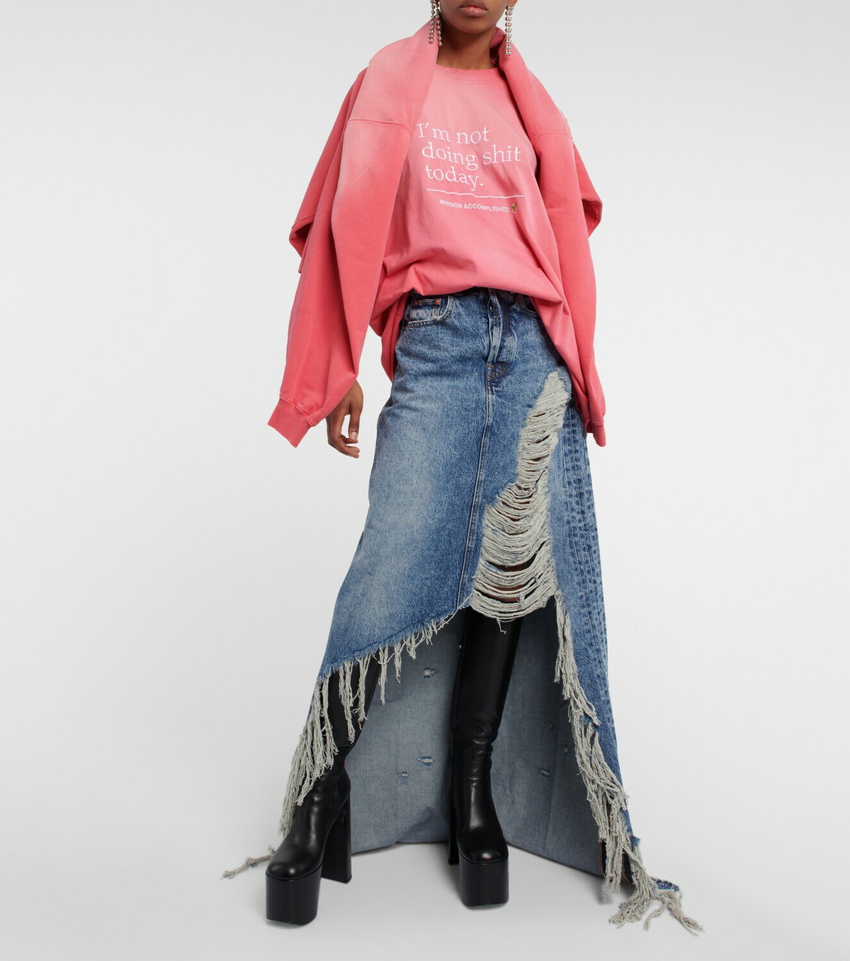 Vetements - Distressed denim maxi skirt Vetements