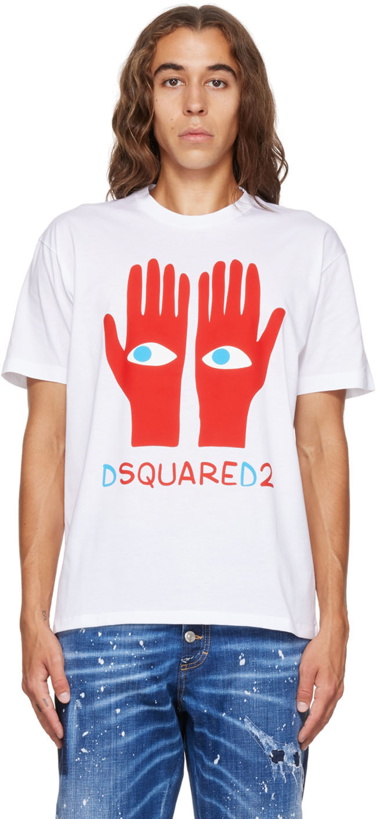 Photo: Dsquared2 White Eyes On Hands Cool T-Shirt