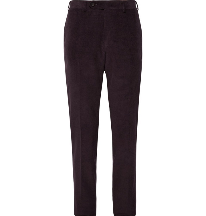 Photo: Canali - Aubergine Kei Slim-Fit Cotton-Blend Corduroy Suit Trousers - Purple