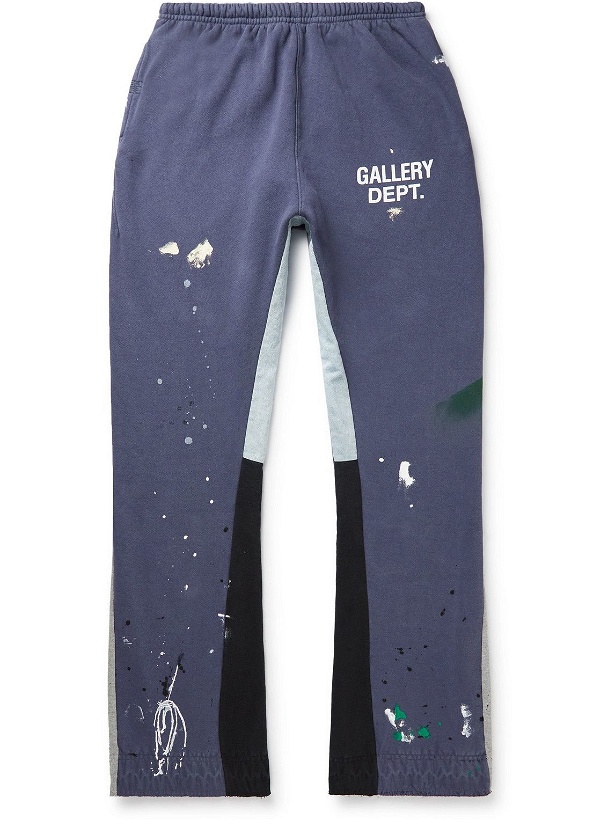 Photo: Gallery Dept. - Paint-Splattered Denim-Trimmed Cotton-Jersey Sweatpants - Blue