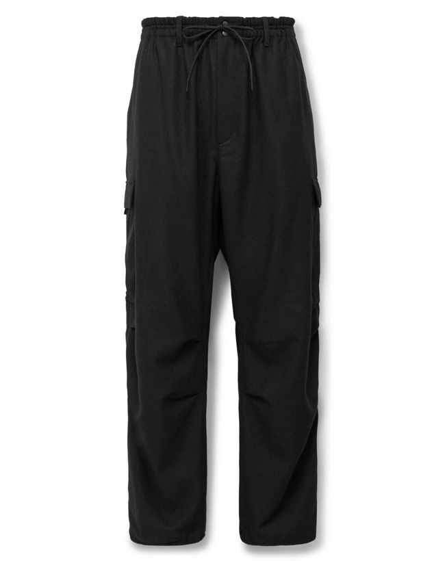 Photo: Y-3 - Cropped Flannel Drawstring Cargo Trousers - Black