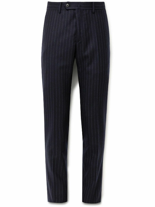 Photo: Caruso - Slim-Fit Pinstriped Wool Suit Trousers - Blue