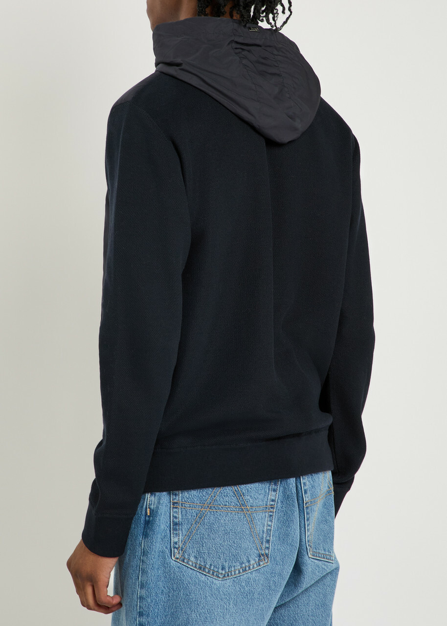 Herno Hooded Shell and Cotton-knit Jacket Navy
