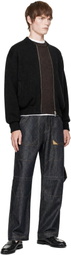 vowels Black Knitted Bomber Jacket