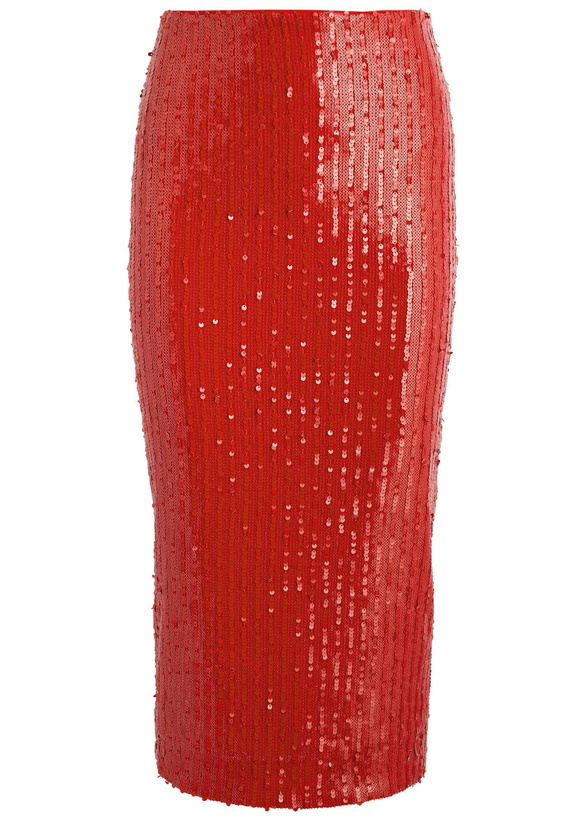 Photo: Rotate Sunday Sequin-embellished Tulle Midi Skirt Red