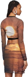 PRISCAVera Brown Printed Sunset Wrap Around Long Sleeve T-Shirt
