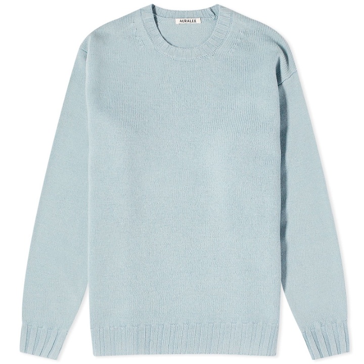 Photo: Auralee Men's Washed French Merino Knit in Light Blue