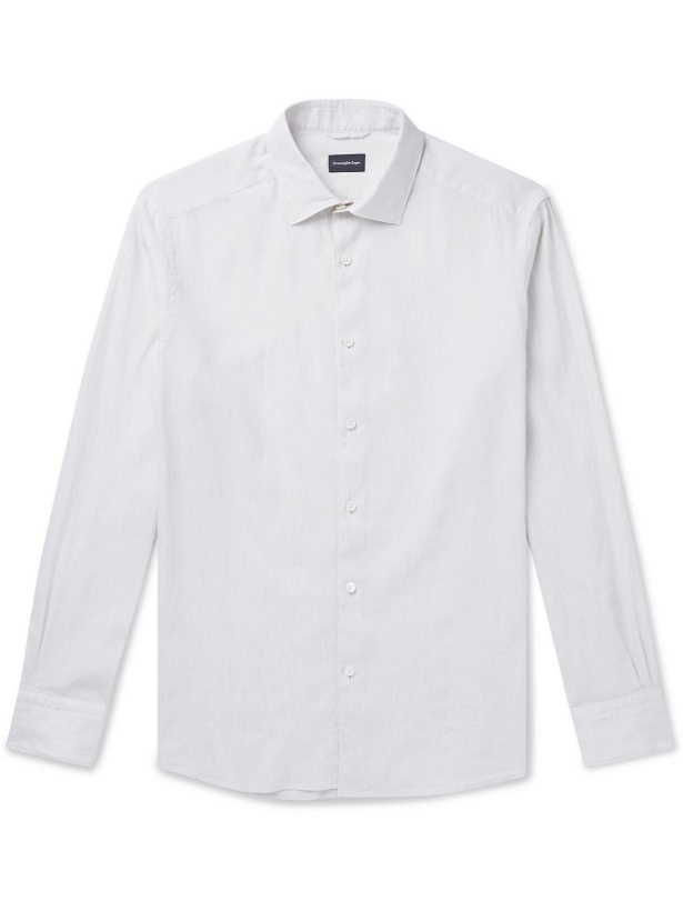 Photo: ERMENEGILDO ZEGNA - Cutaway-Collar Mélange Slub Linen and Cotton-Blend Shirt - White