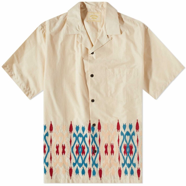 Photo: Portuguese Flannel Men's Melted Embroidered Vacation Shirt in Beige