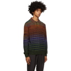 Missoni Green Knit Striped Long Sleeve Polo