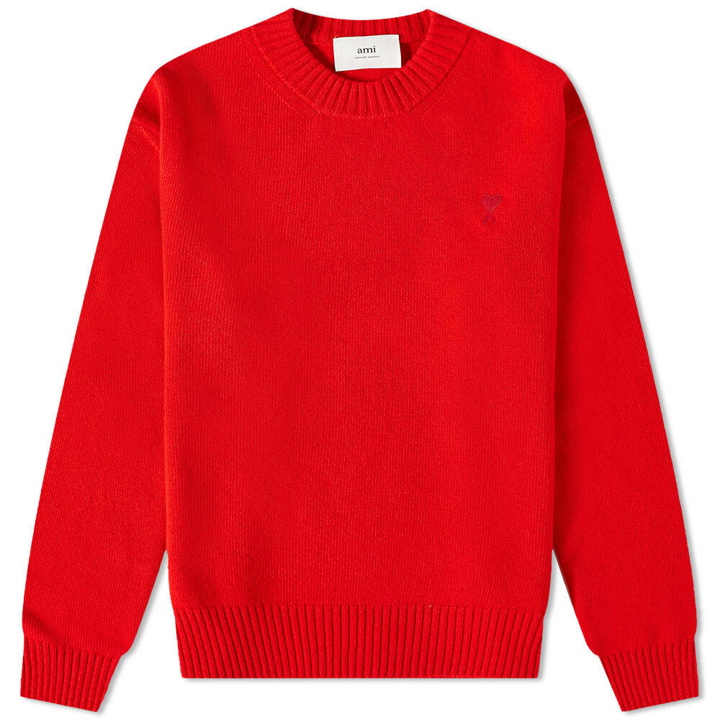 Photo: AMI Men's Tonal Small Heart Crew Knit in Scarlet Red