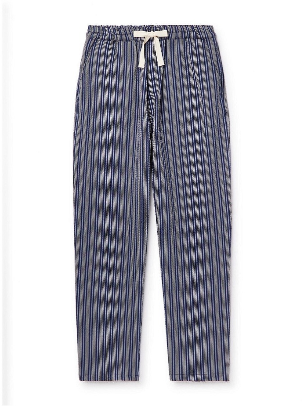 Photo: Howlin' - Tropical Straight-Leg Striped Cotton-Blend Seersucker Drawstring Trousers - Blue