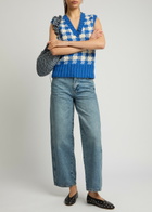 Ymc Heidi Checked Knitted Cotton Vest Blue And White
