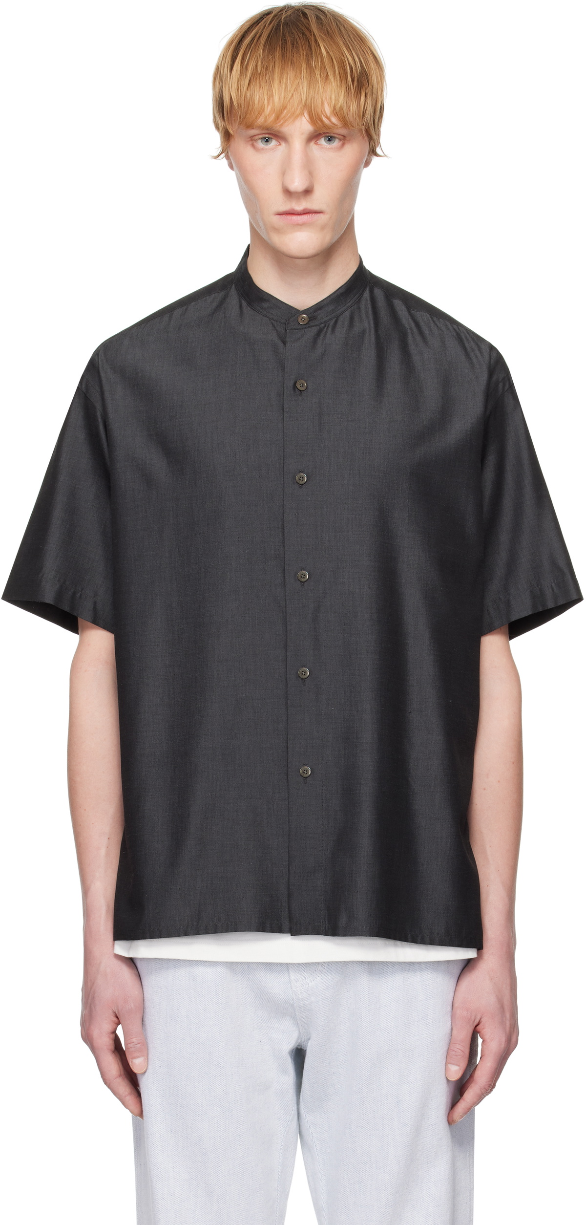 YLÈVE Gray Silk Chambray Shirt