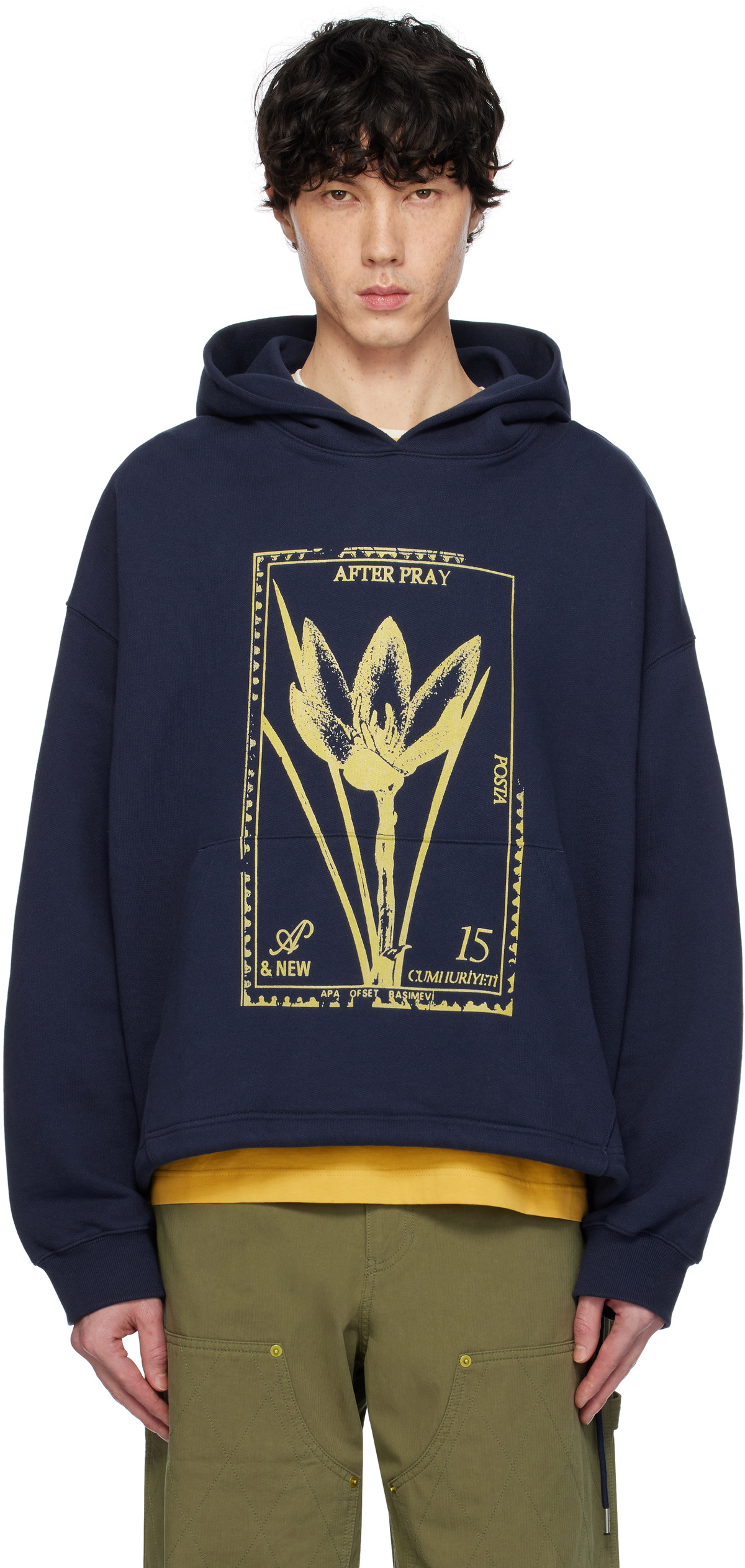 AFTER PRAY Navy Flora Stamp Hoodie