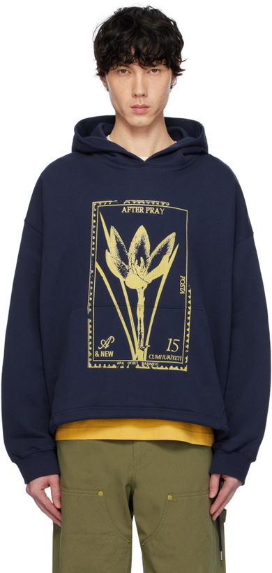 Photo: AFTER PRAY Navy Flora Stamp Hoodie