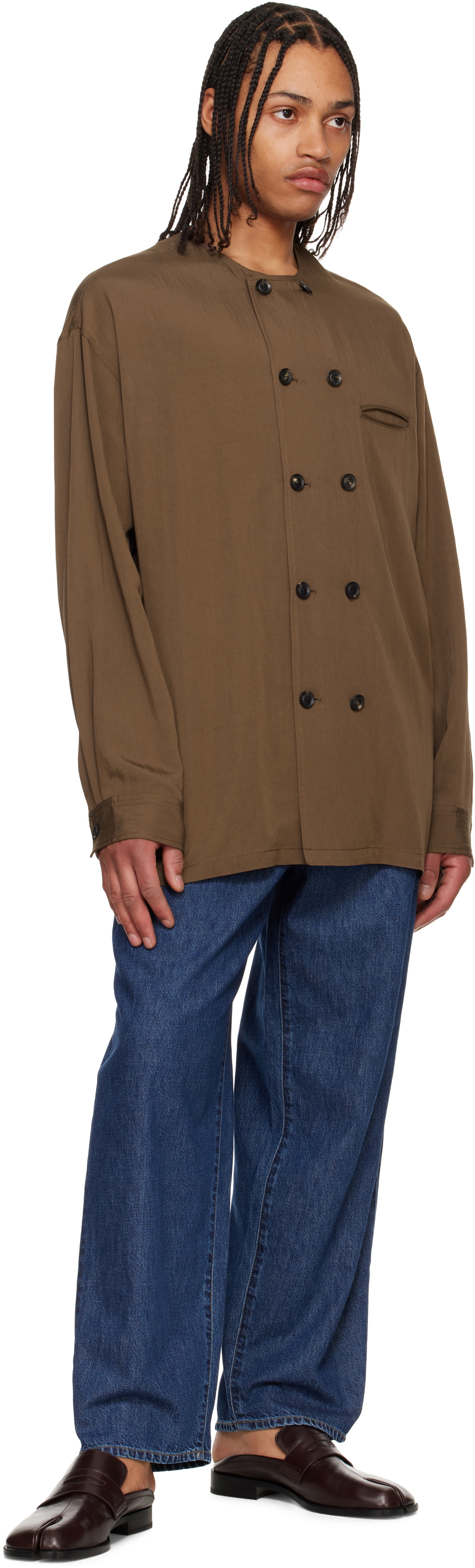 SOSHIOTSUKI Brown Rayon Weasher No Collar Shirt