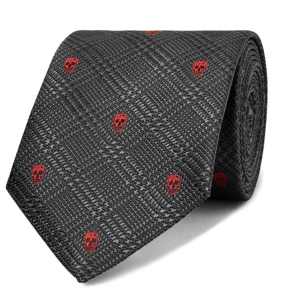 Photo: Alexander McQueen - 7cm Embroidered Prince of Wales Checked Silk-Jacquard Tie - Men - Black