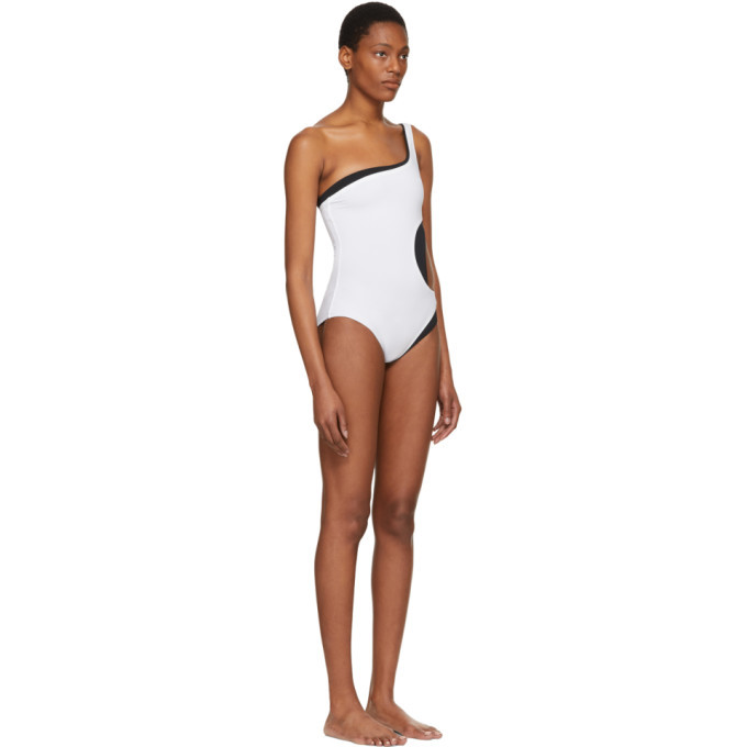 Proenza Schouler White and Black Layered One Shoulder Swimsuit