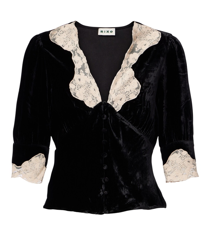 Photo: Rixo Amanda lace-trimmed velvet top