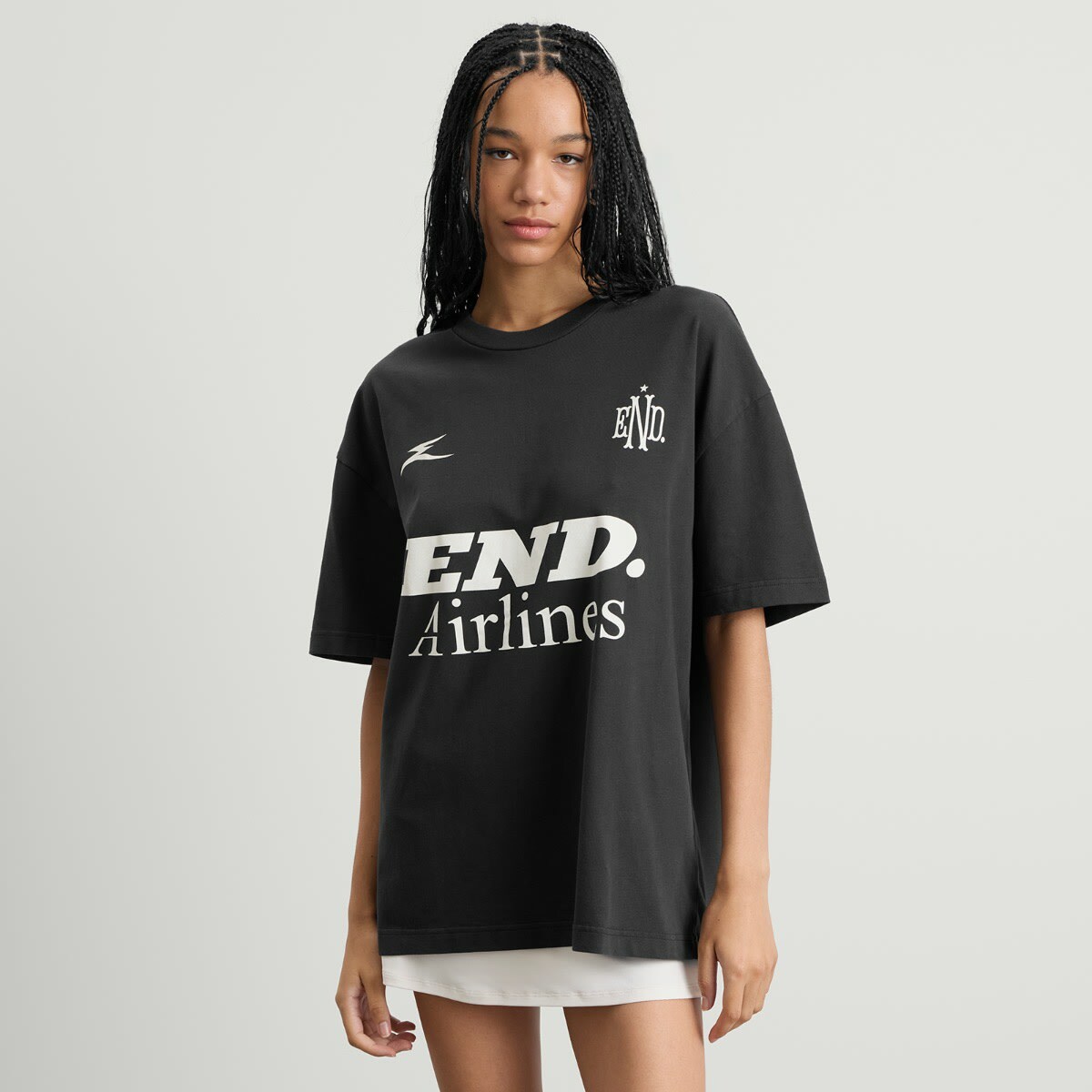 END. Airlines Short Sleeve T-Shirt in Cinder Black