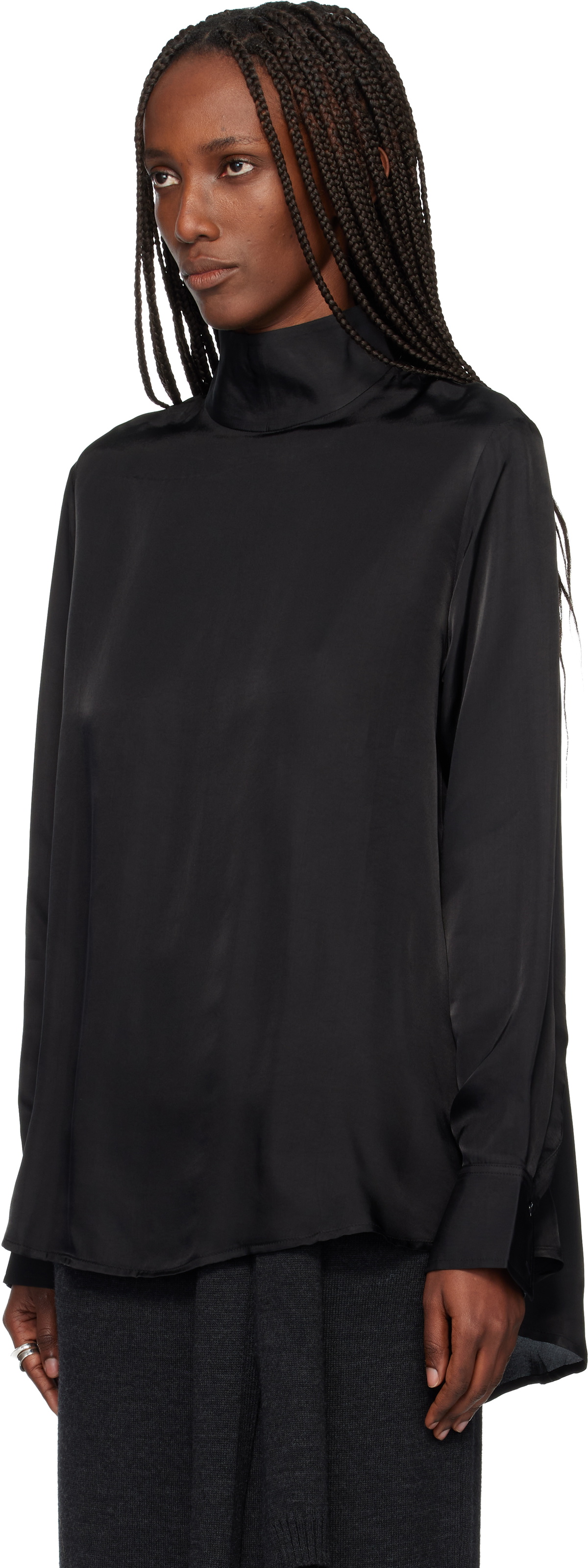TONYWACK Black Liquid Oversized High Neck Blouse