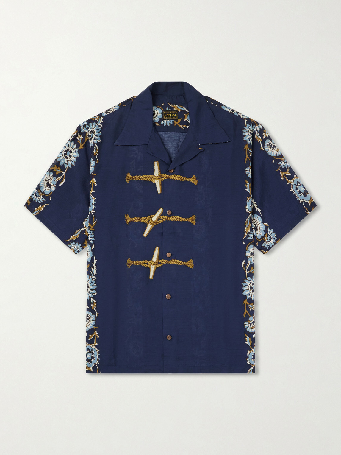 KAPITAL - Toggle & Maille Convertible-Collar Printed Woven Shirt - Blue