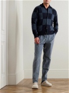 Oliver Spencer - Britten Checked Ribbed Wool-Jacquard Cardigan - Blue